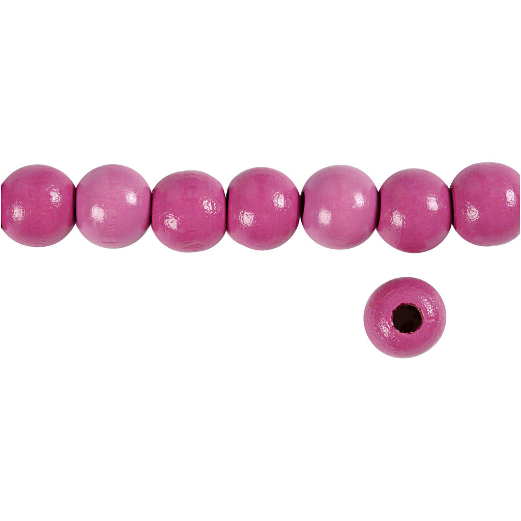 Holzperlen, Pink, D 12 mm, Lochgröße 3 mm, 22 g/ 1 Pck, 40 Stck. [HOB-570416]