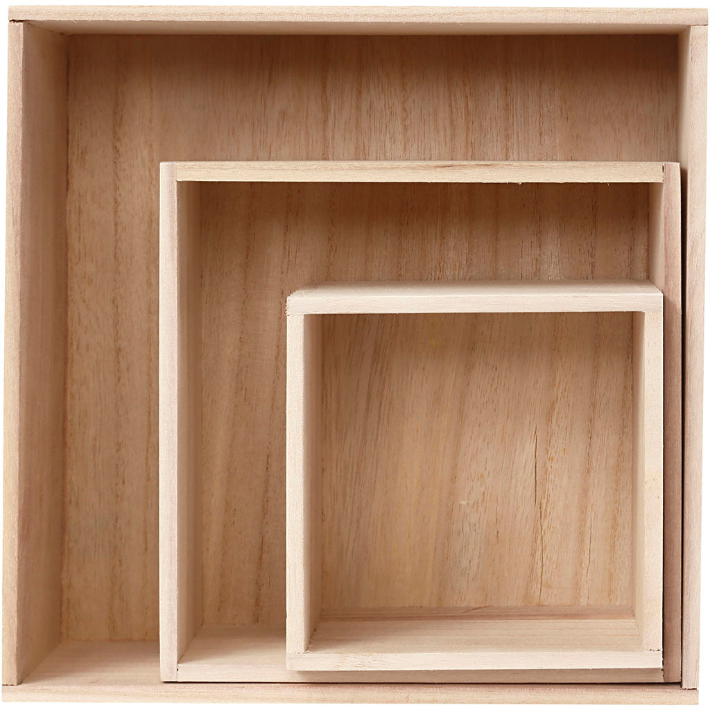 Storage Boxes, square, H: 15x15+21,5x21,5+28x28 cm, D. 12,5 cm/ 1 set