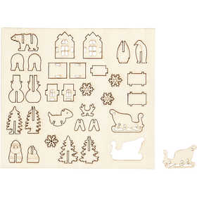 Zusammensteckbare Holzfiguren, Weihnachten, L 15,5 cm, B 17 cm, Dicke 3 mm, 1 Pck [HOB-57882]