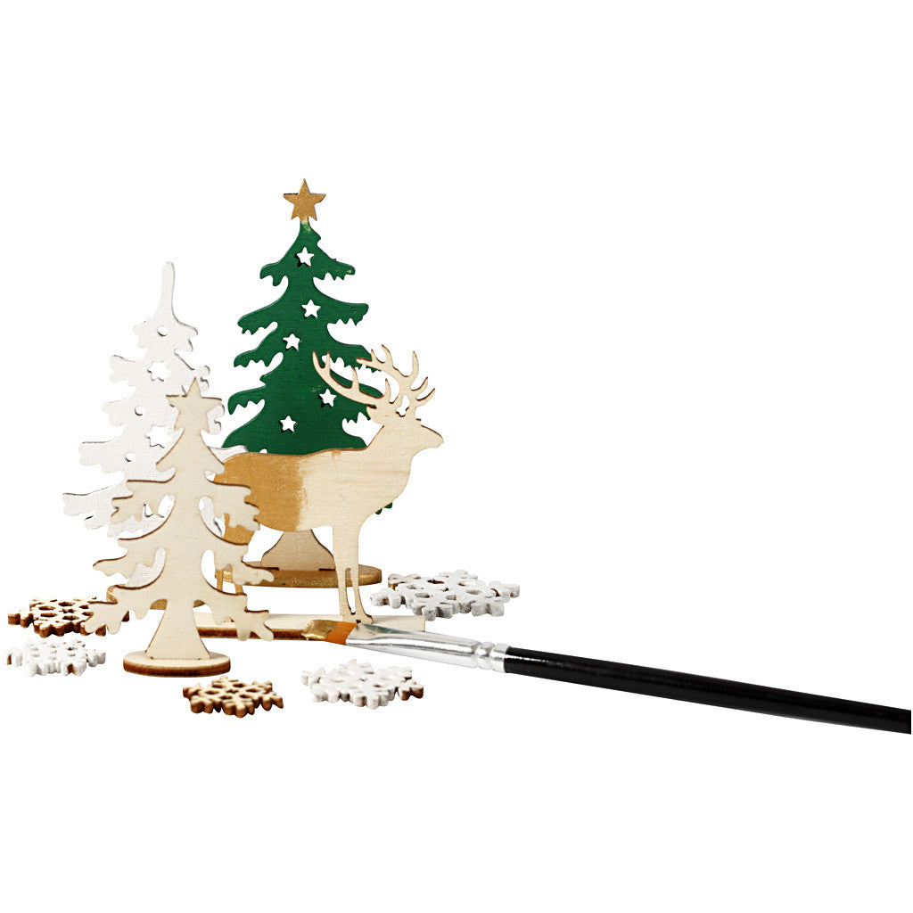 Zusammensteckbare Holzfiguren, Wald mit Hirschen, L 15,5 cm, B 17 cm, Dicke 3 mm, 1 Pck [HOB-57885]