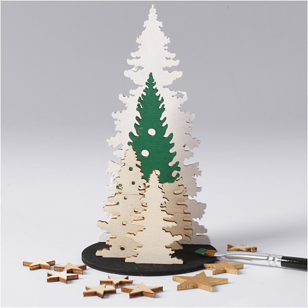 Zusammensteckbare Holzfiguren, Weihnachtsbäume, L 20 cm, B 17 cm, Dicke 3 mm, 1 Pck [HOB-57886]