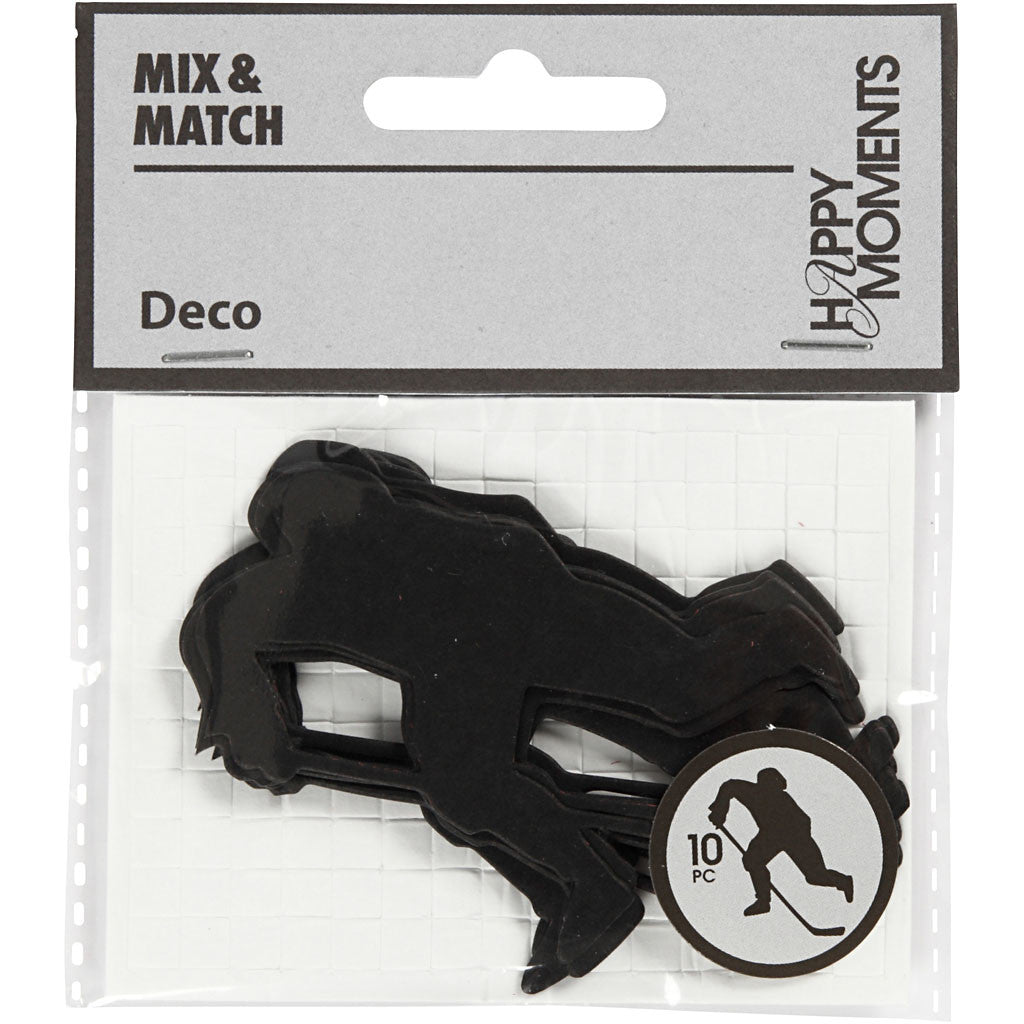 Stanzfigur aus Karton, Eishockey-Spieler, Größe 54x64 mm, Schwarz, 10 Stk/ 1 Pck [HOB-586030]