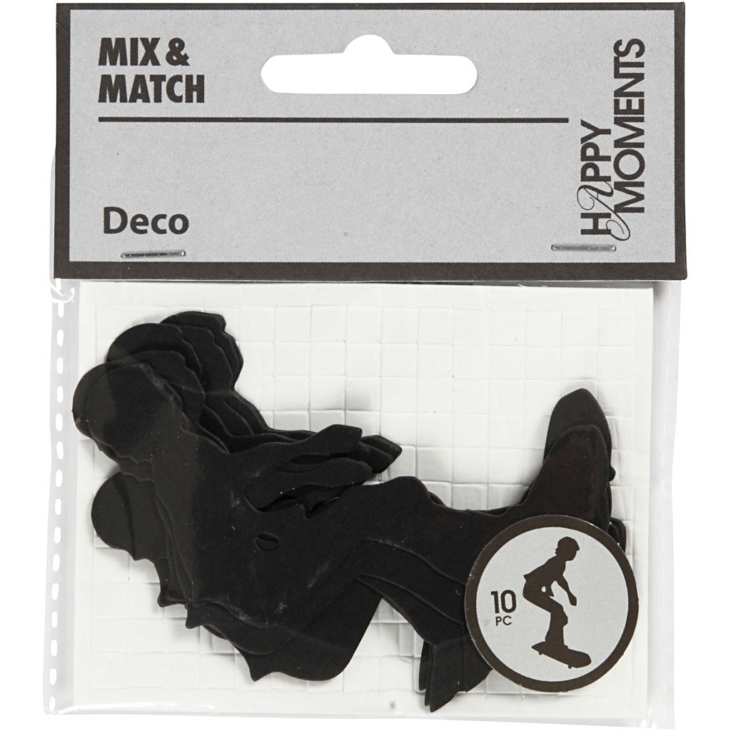 Stanzfigur aus Karton, Skater, Größe 56x67 mm, Schwarz, 10 Stk/ 1 Pck [HOB-586036]