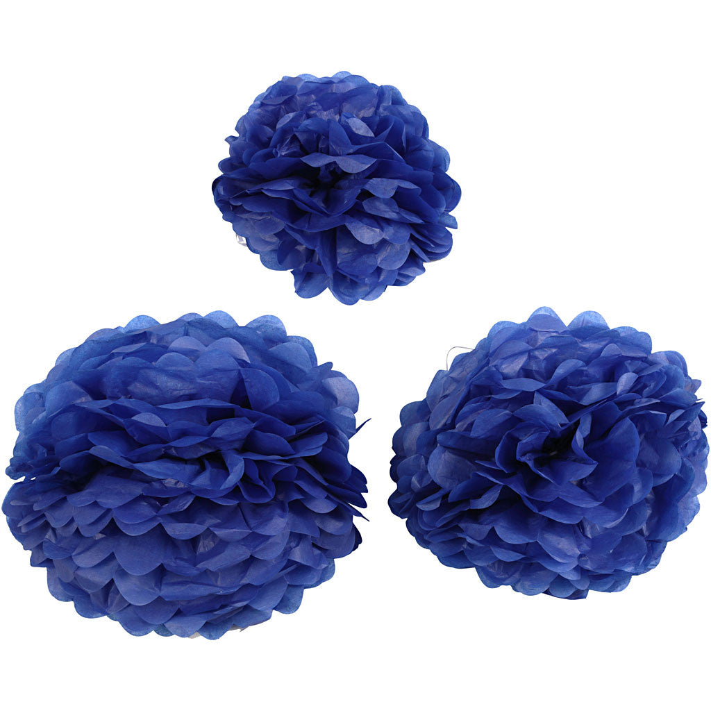 Seidenpapier-Pompons, D 20+24+30 cm, 16 g, Dunkelblau, 3 Stk/ 1 Pck [HOB-590004]