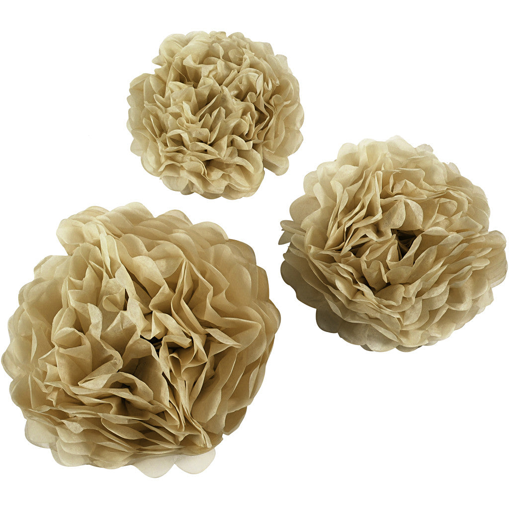 Seidenpapier-Pompons, D 20+24+30 cm, 16 g, Gold, 3 Stk/ 1 Pck [HOB-590029]