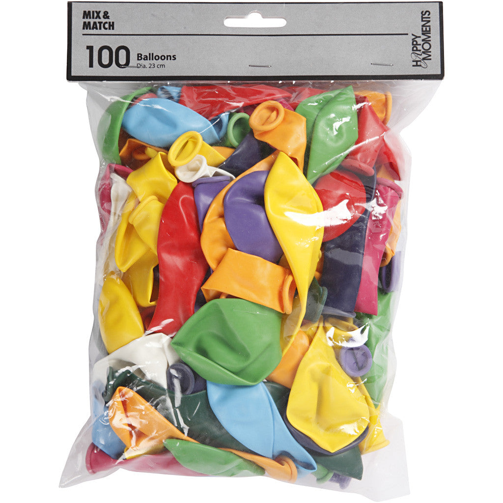 Ballons, Rund, D 23 cm, Sortierte Farben, 100 Stk/ 1 Pck [HOB-59107]