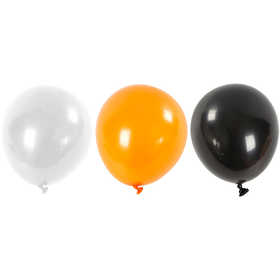 Luftballons, Rund, D 23-26 cm, Schwarz, Orange, Weiß, 10 Stk/ 1 Pck [HOB-591470]