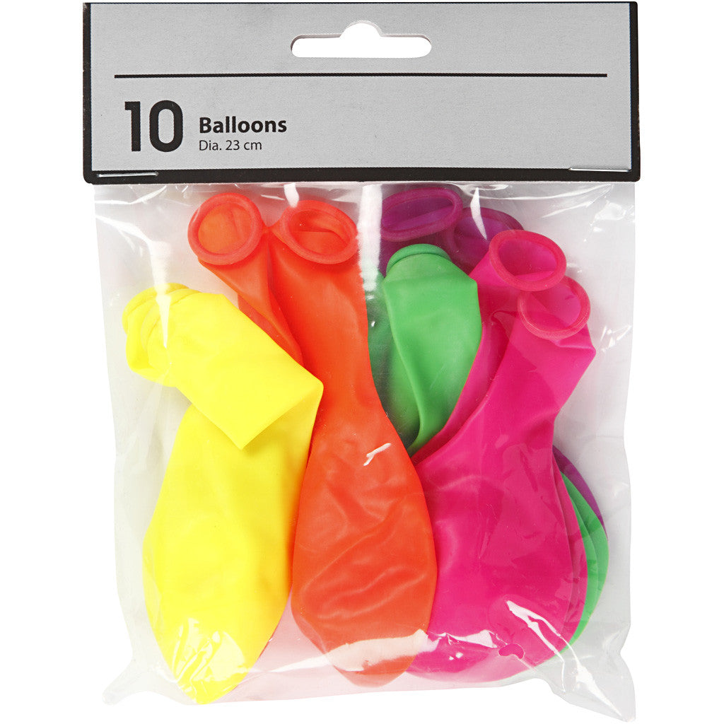Ballons, rund, D 23 cm, Neonfarben, 10 Stk/ 1 Pck [HOB-59175]