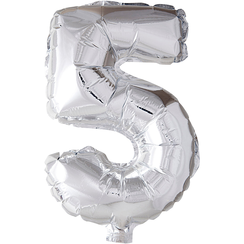 Foil Balloon, 5, H: 41 cm, silver
