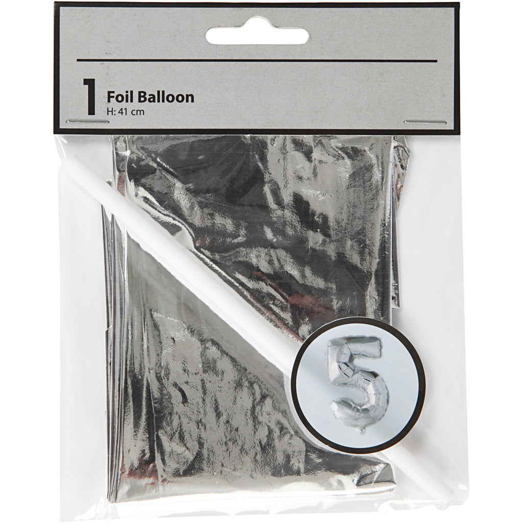 Folienballon, 5, H 41 cm, Silber, 1 Stk [HOB-59189]