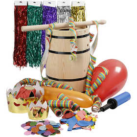 Holzfass, gefüllt mit Karnevals-Artikeln, H 38 cm, klein, 1 Set [HOB-59208]