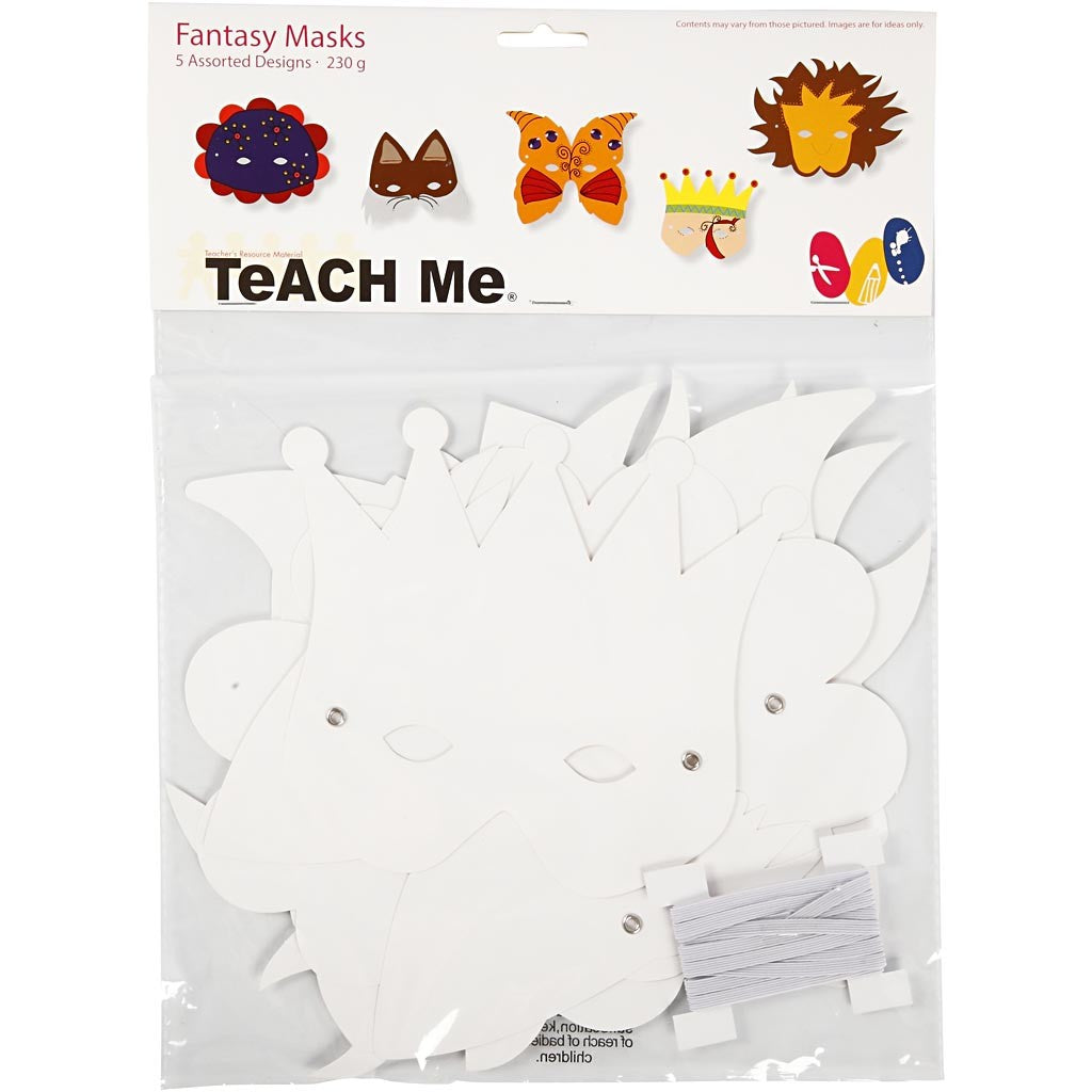 Masken mit elastischem band, H 15-20 cm, 230 g, Weiß, 5 Stk/ 1 Pck [HOB-592600]