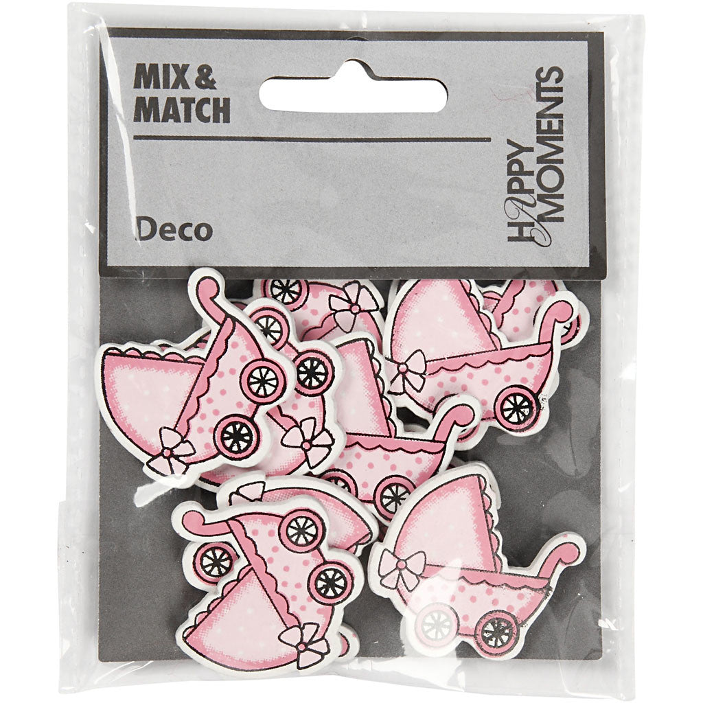 Kinderwagen, Größe 34x31 mm, Dicke 1,7 mm, Rosa, 10 Stk/ 1 Pck [HOB-599717]