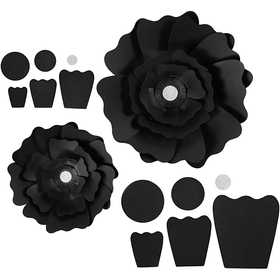 Papierblumen, D 15+25 cm, 230 g, Schwarz, 2 Stk/ 1 Pck [HOB-599902]