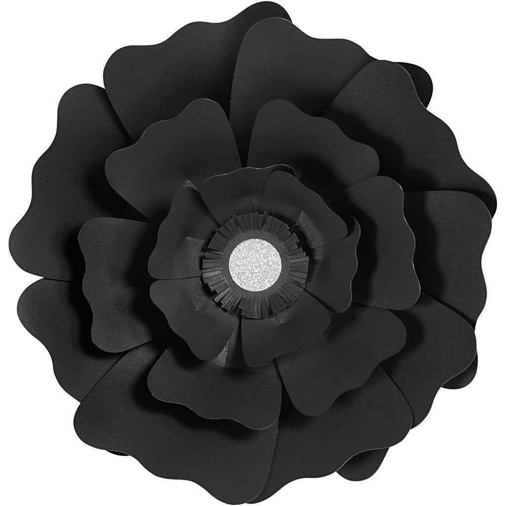 Papierblumen, D 15+25 cm, 230 g, Schwarz, 2 Stk/ 1 Pck [HOB-599902]