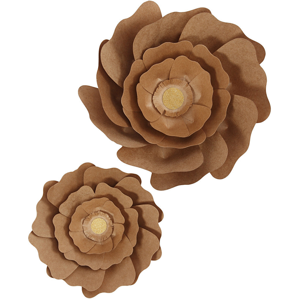 Papierblumen, D 15+25 cm, Natur, 2 Stk/ 1 Pck [HOB-599916]