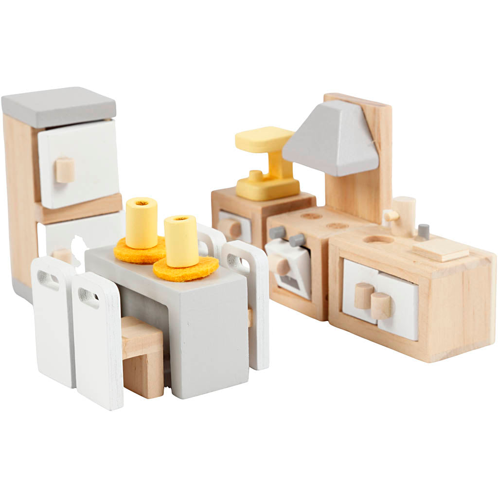 VIGA Doll house furniture, kitchen, size 2x2x7,5 cm, 9 parts/ 1 set