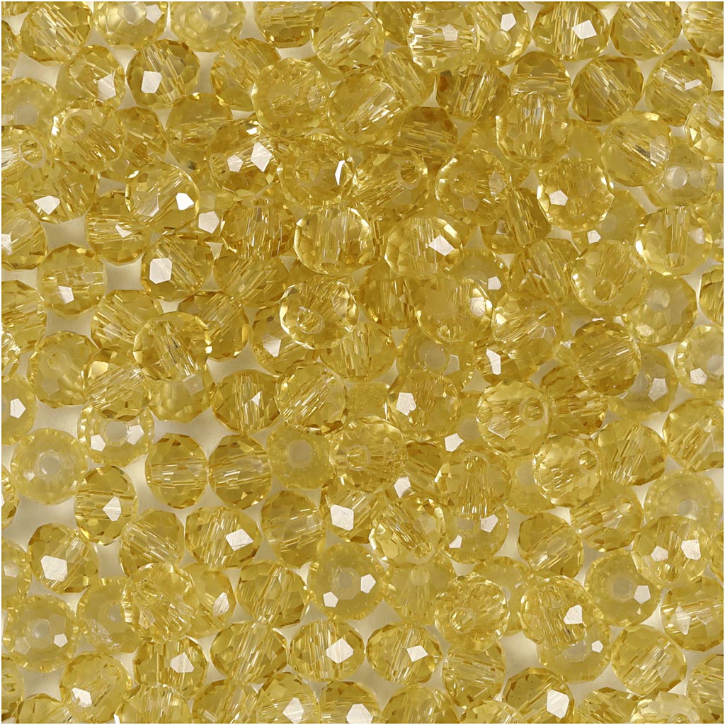 Faceted Beads, dia. 4 mm, hole size 1 mm, yellow, 45 pc