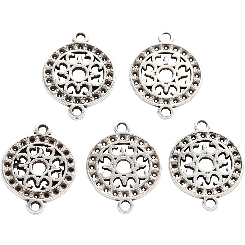 Jewellery Pendant, dia. 14 mm, hole size 1,2 mm, silver-plated, 5 pc