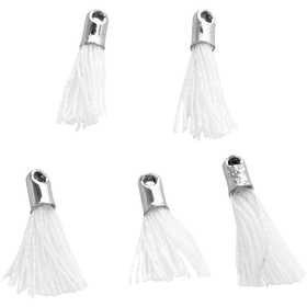 Baumwoll-Troddel, L 10 mm, Lochgröße 1 mm, Weiß, 5 Stk/ 1 Pck [HOB-61184]