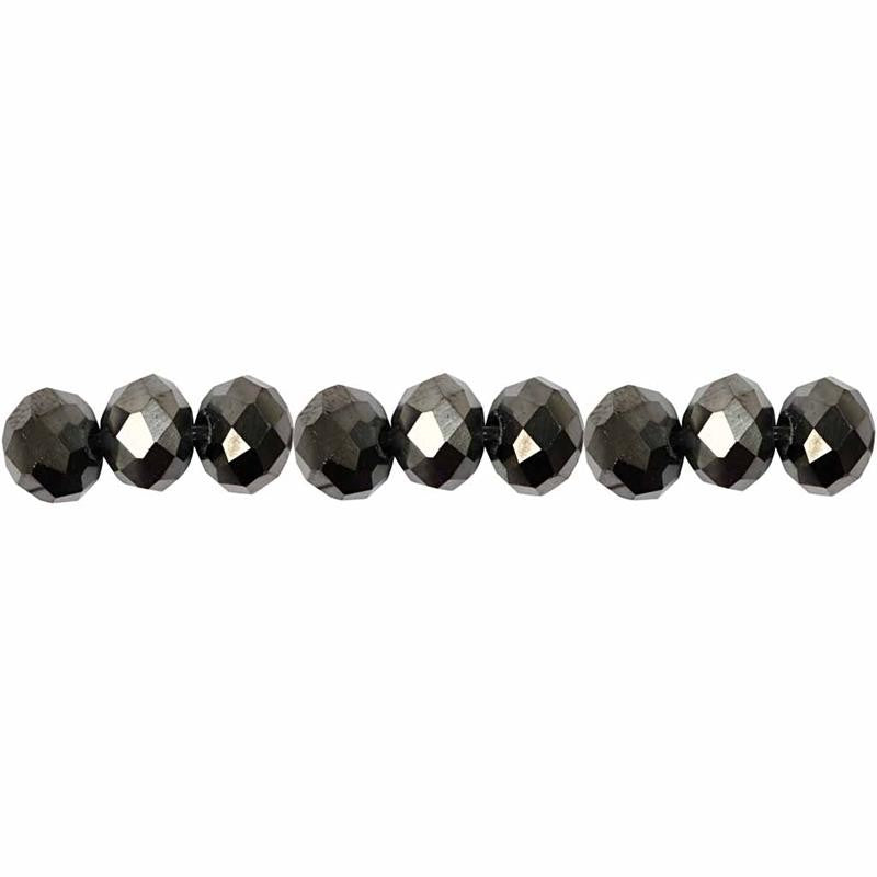 Glasschliffperlen, Größe 5x6 mm, Lochgröße 1 mm, Schwarz metallic, 100Stk/ 1 Pck [HOB-61686]