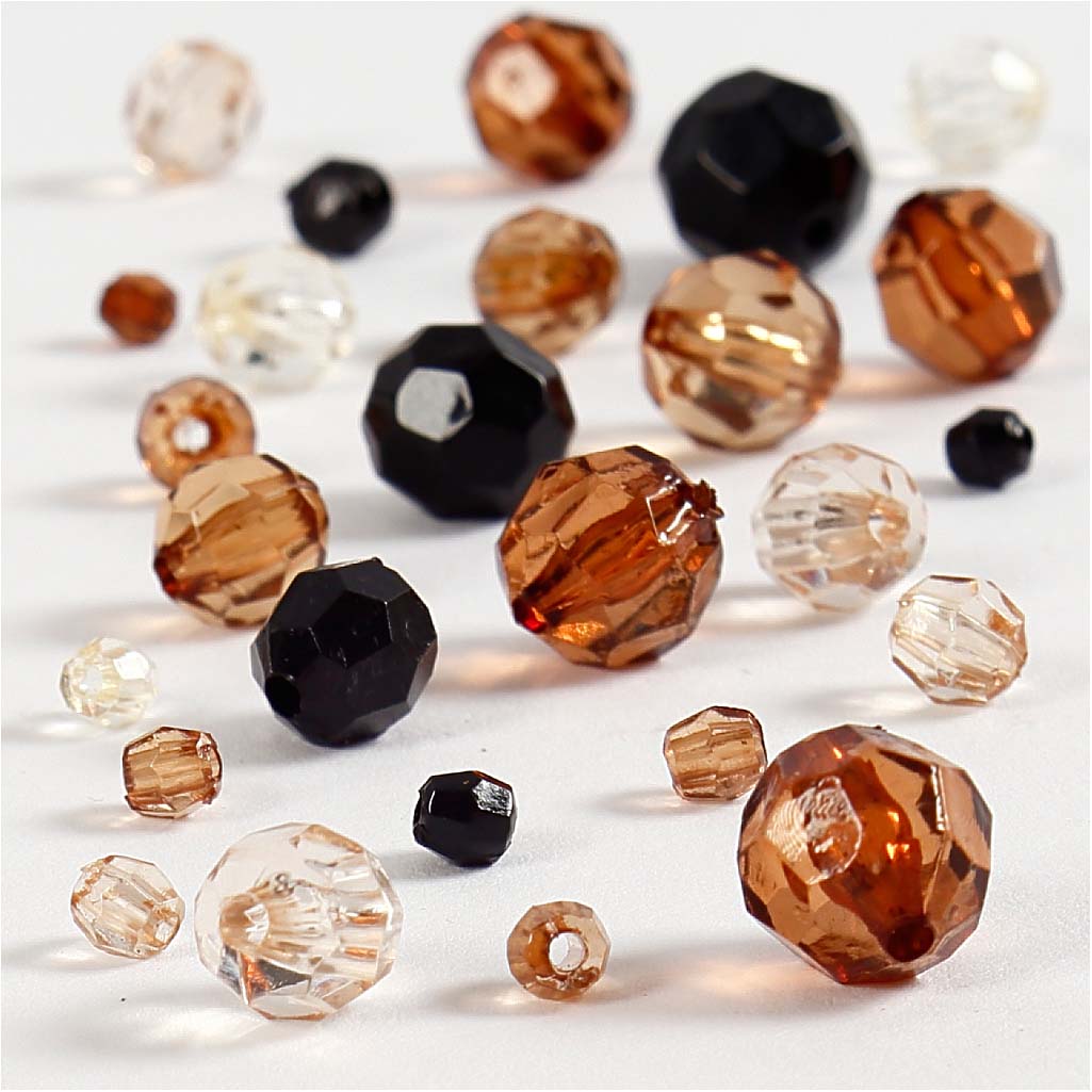Facet Beads, size 4-12 mm, hole size 1-2,5 mm, ca. 170 pc, golden, 50 g