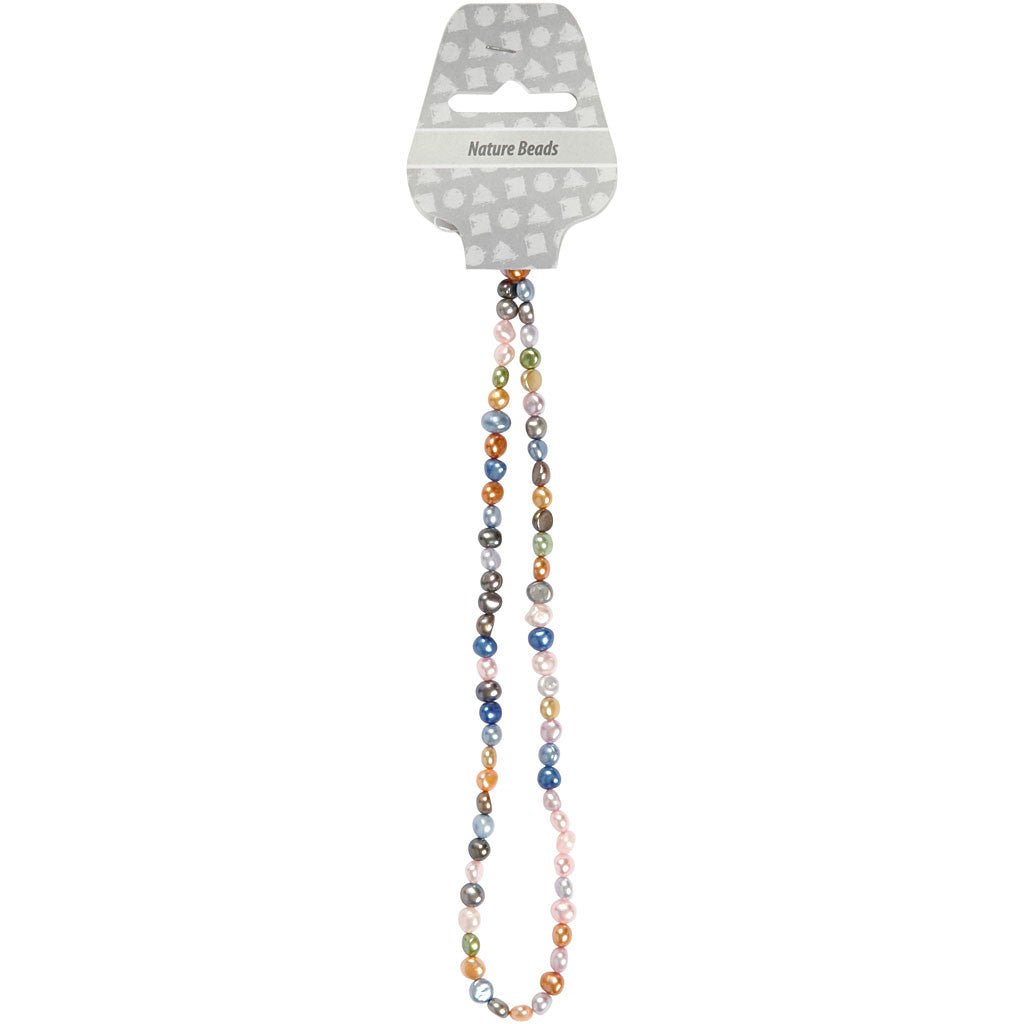 Süßwasserperlen, Größe 5-6 mm, Lochgröße 0,5 mm, ca. 70 Stk, 40 cm/ 1 Pck [HOB-631580]