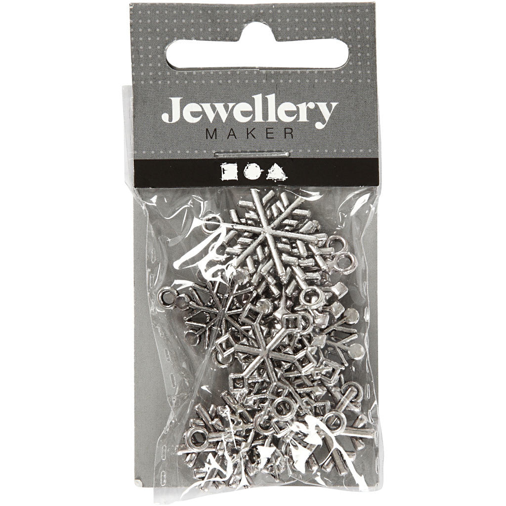 Schneeflocken, H 20 mm, Lochgröße 1,5 mm, Antiksilber, 18 sort./ 1 Pck [HOB-63232]