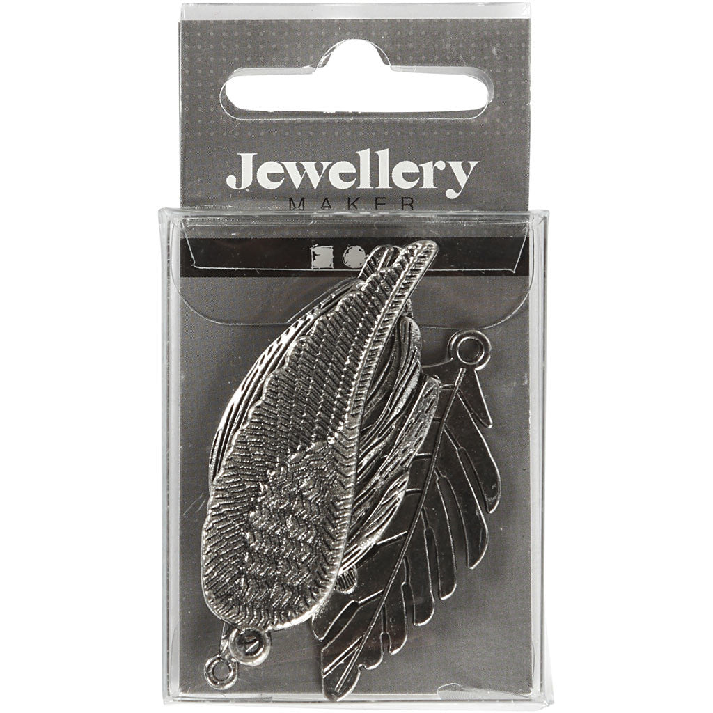 Federn, Größe 29-55 mm, Lochgröße 12-20 mm, Antiksilber, 4 Stk/ 1 Pck [HOB-637110]
