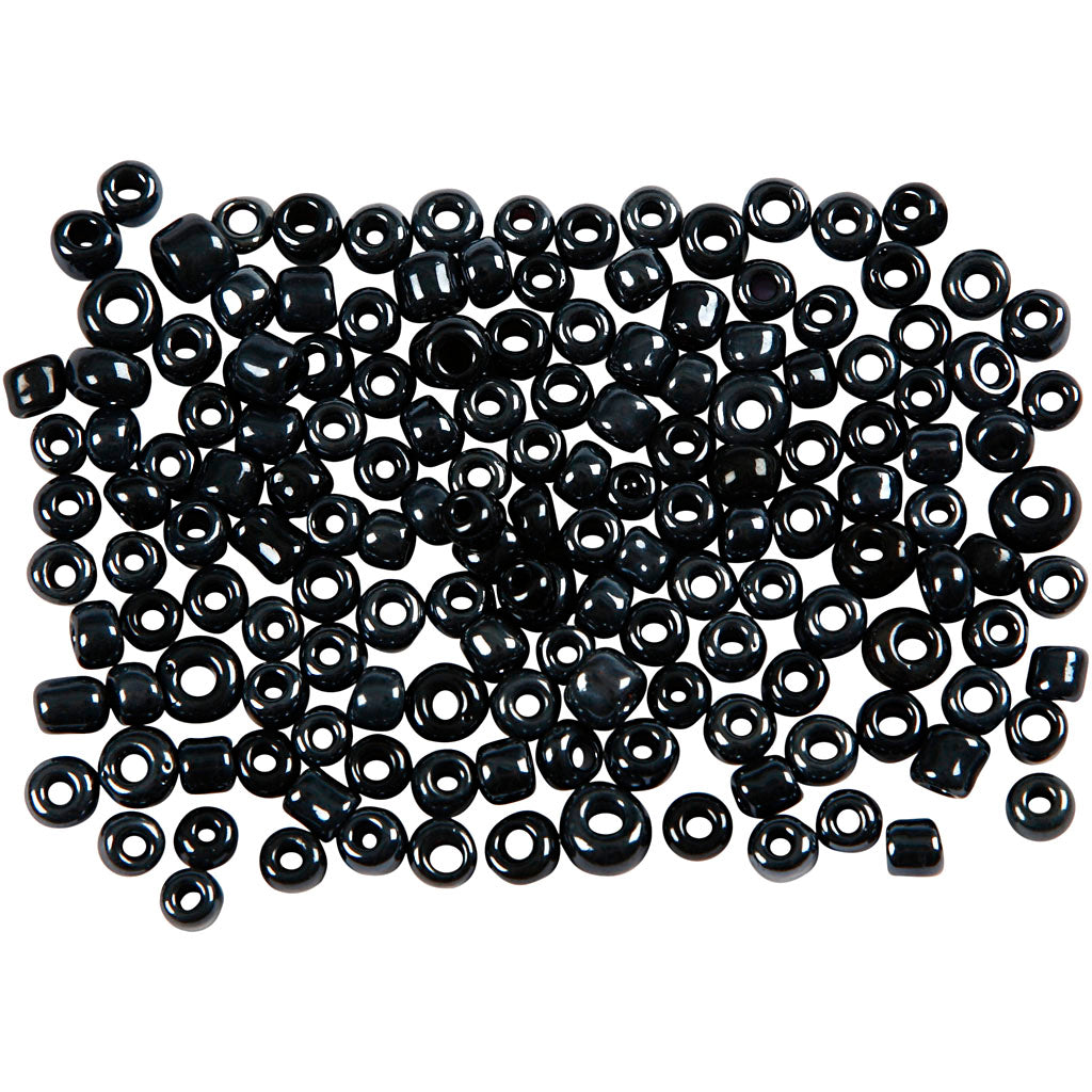 Rocaille Seed Beads, metallic black, D 3 mm, size 8/0 , hole size 0,6-1,0 mm, 500 g