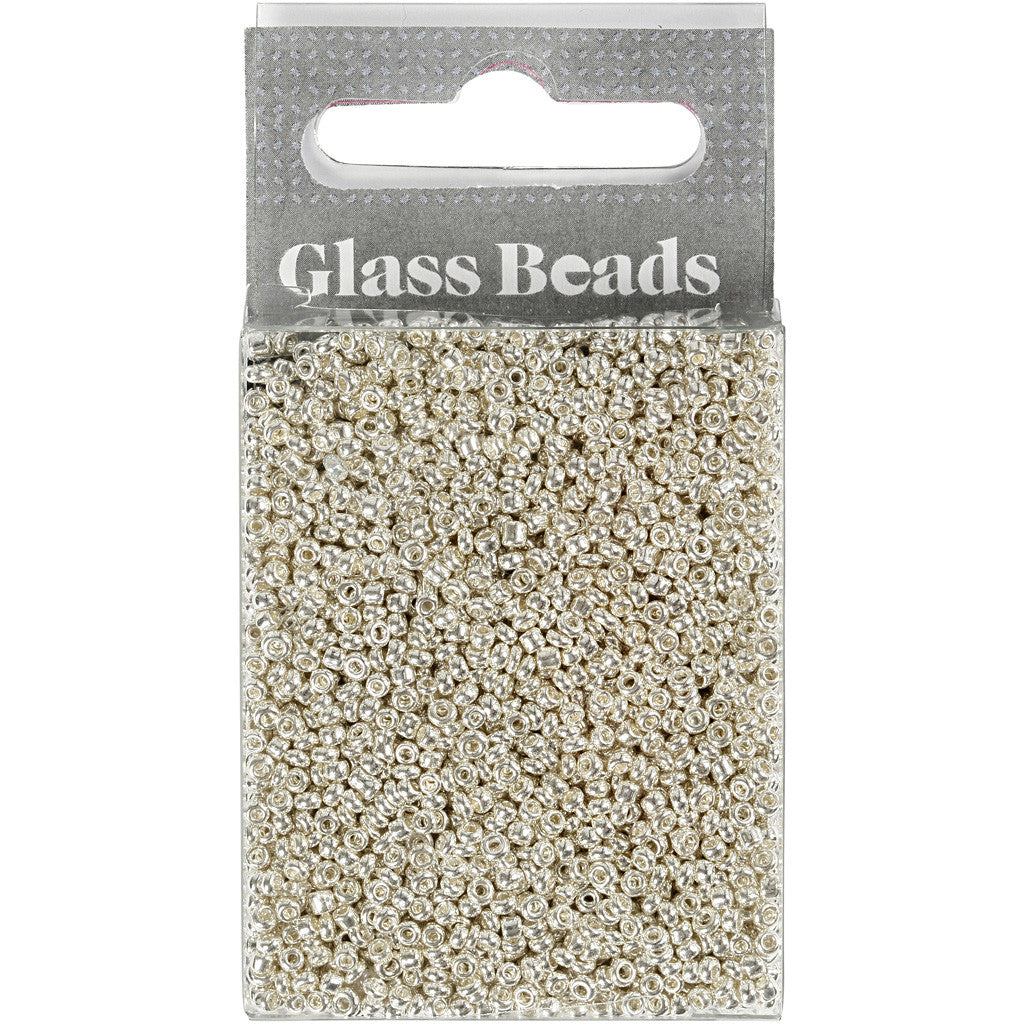 Rocailleperlen, D 1,7 mm, Größe 15/0, Lochgröße 0,5-0,8 mm, Silver Metall, 25 g/ 1 Pck [HOB-686720]