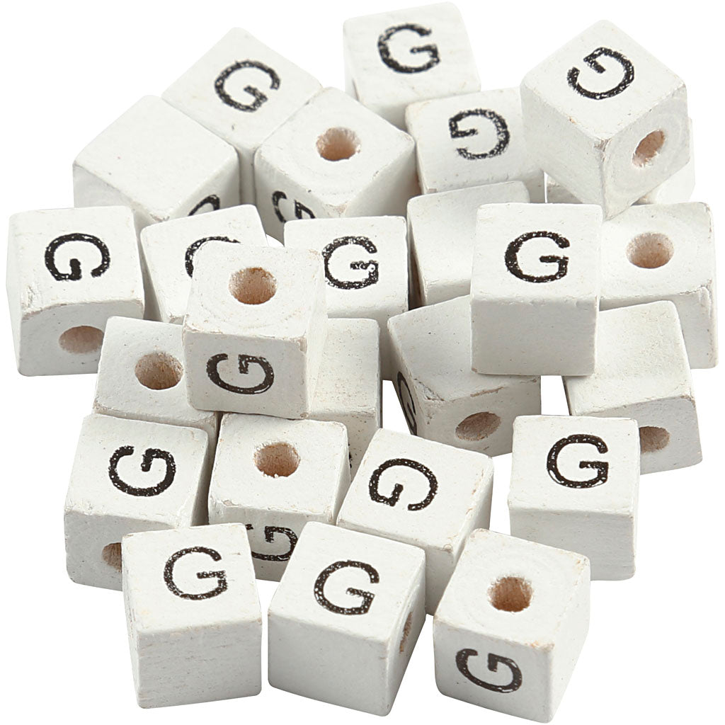 Letter Bead, G, size 8x8 mm, hole size 3 mm, white, 25 pc