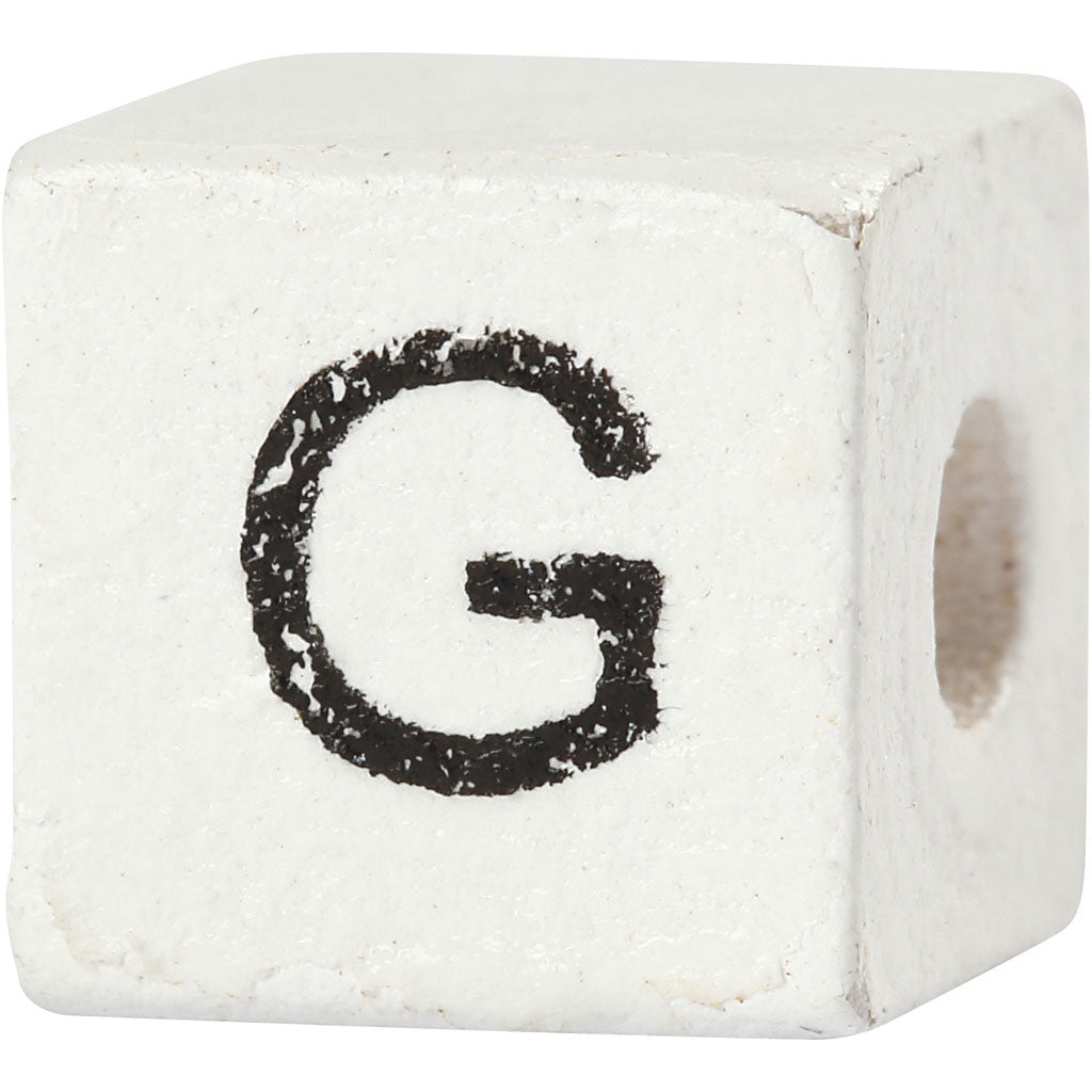 Buchstaben-Perle, G, Größe 8x8 mm, Lochgröße 3 mm, Weiß, 25 Stk/ 1 Pck [HOB-68957]