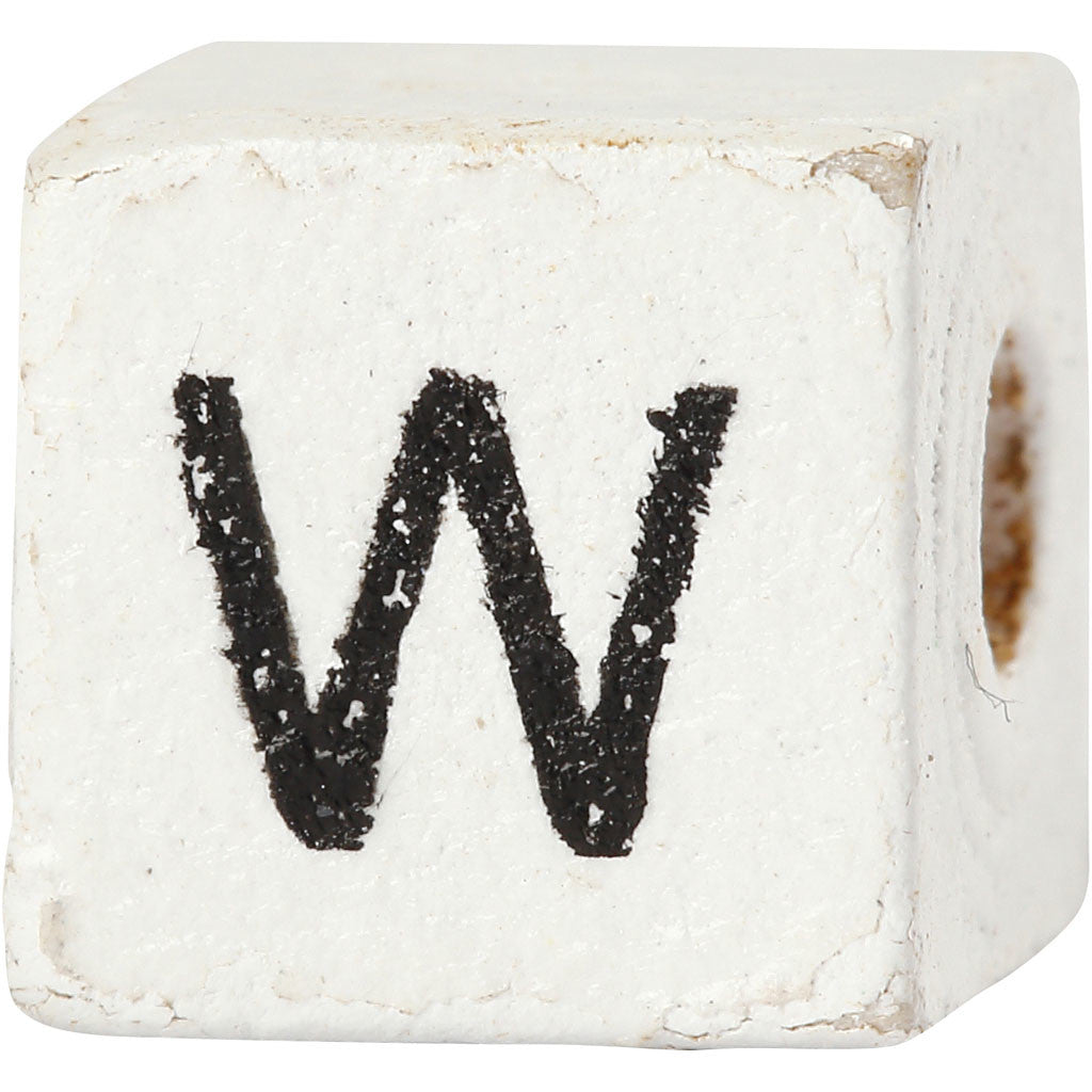 Buchstaben-Perle, W, Größe 8x8 mm, Lochgröße 3 mm, Weiß, 25 Stk/ 1 Pck [HOB-68973]