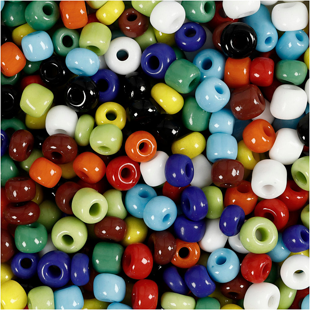 Rocaille Seed Beads, dia. 4 mm, size 6/0, hole size 0,9-1,2 mm, assorted colours, 130 g