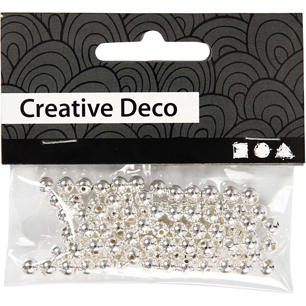 Schmuckperlen, D 5 mm, Lochgröße 0,7 mm, Silber, 100 Stk/ 1 Pck [HOB-698141]