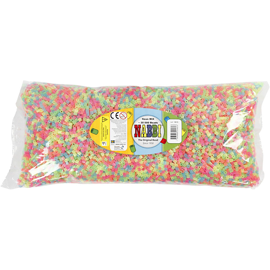Bügelperlen, Größe 5x5 mm, Lochgröße 2,5 mm, medium, Neonfarben, 30000 sort./ 1 Pck [HOB-752501]