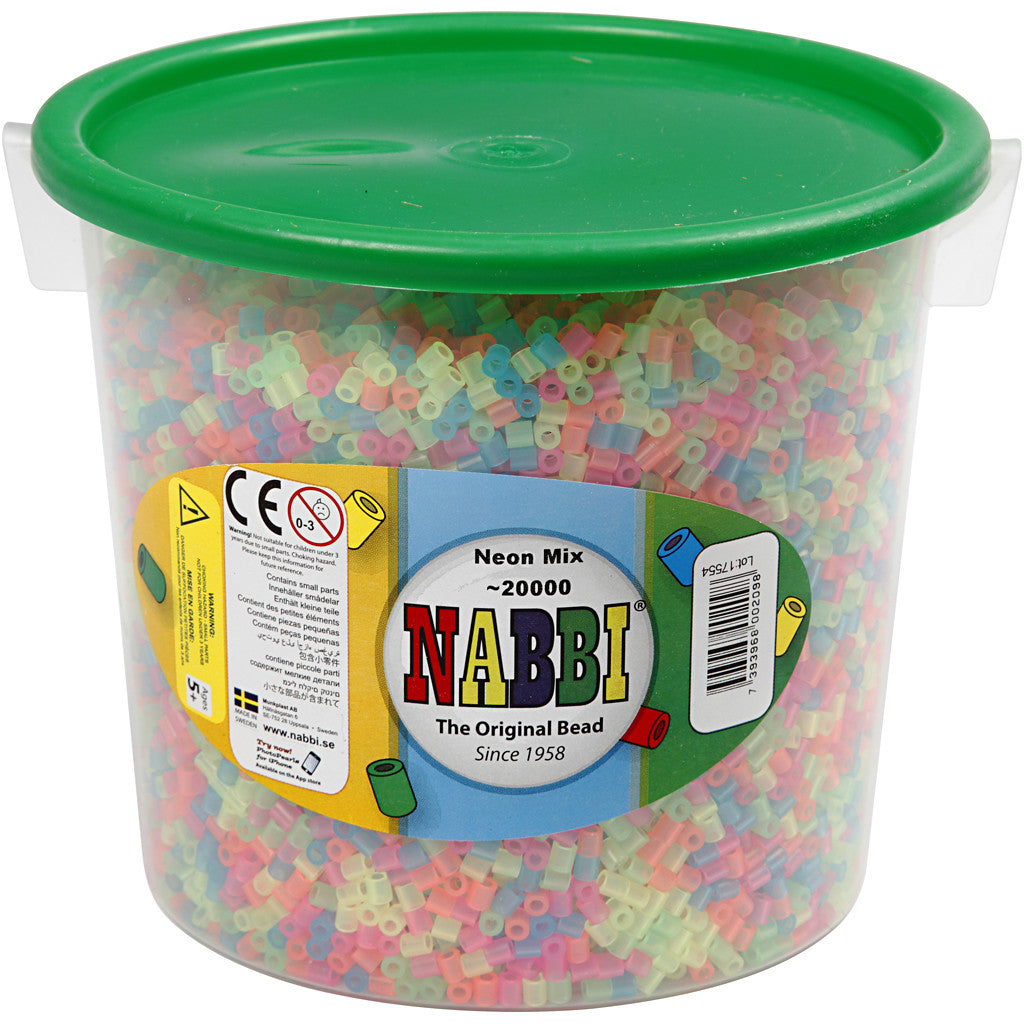 Bügelperlen, Größe 5x5 mm, Lochgröße 2,5 mm, medium, Neonfarben, 20000 sort./ 1 Eimer [HOB-75250]