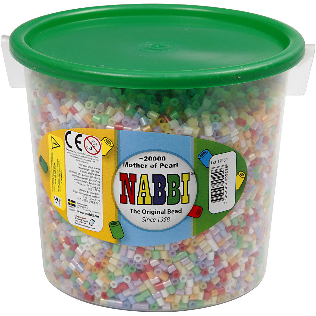 Bügelperlen, Größe 5x5 mm, Lochgröße 2,5 mm, medium, Perlmuttfarben, 20000 sort./ 1 Eimer [HOB-75260]