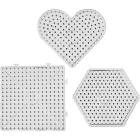 Steckplatte, Herzen, Sechstecke, Quadrate, Größe 15x15-17,5x17,5 cm, JUMBO, Transparent, 6 Stk/ 1 Pck [HOB-75324]