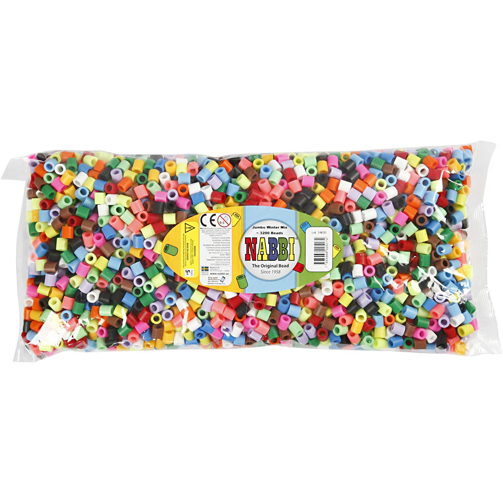 Bügelperlen, Größe 10x10 mm, Lochgröße 5,5 mm, JUMBO, Zusätzliche Farben, 3200 sort./ 1 Pck [HOB-753541]