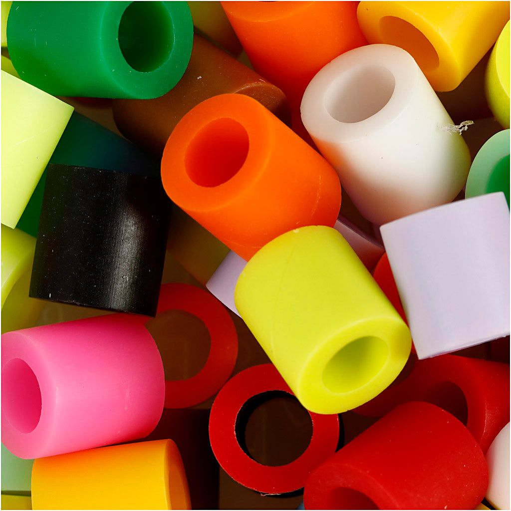 Fuse Beads, size 10x10 mm, hole size 5,5 mm, JUMBO, additional colours, 2450 asstd./ 1 bucket