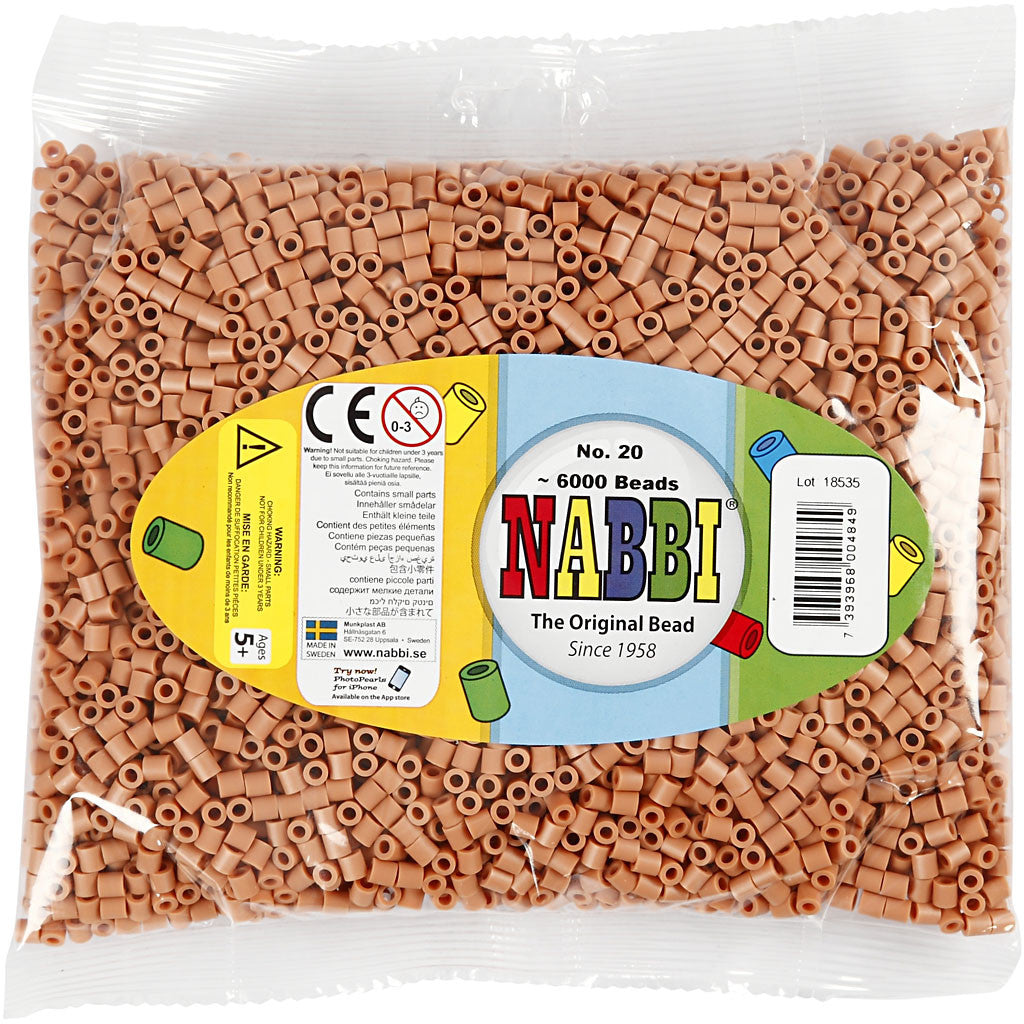 Fotoperlen, Größe 5x5 mm, Lochgröße 2,5 mm, medium, Hellbraun (20), 6000 Stk/ 1 Pck [HOB-75520]