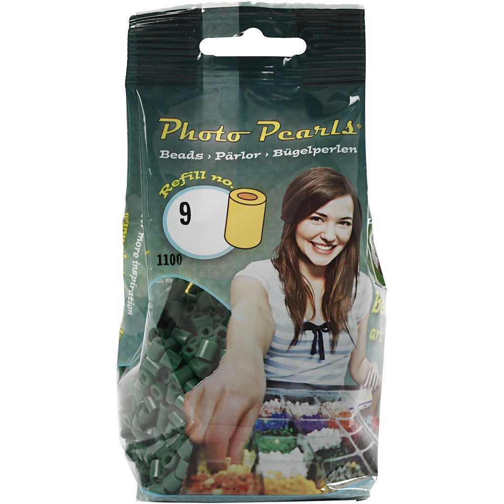 Fotoperlen, Größe 5x5 mm, Lochgröße 2,5 mm, medium, Dunkelgrün (9), 1100 Stk/ 1 Pck [HOB-755590]