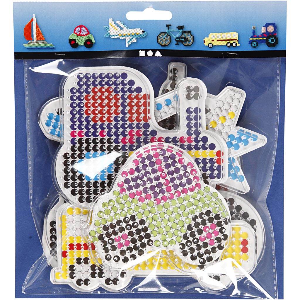 Steckplatten, Auto, Flugzeug, Boot, Traktor, Bus und Fahrrad, Größe 9x9,5+11x16 cm, medium, 6 Stk/ 1 Pck [HOB-75593]