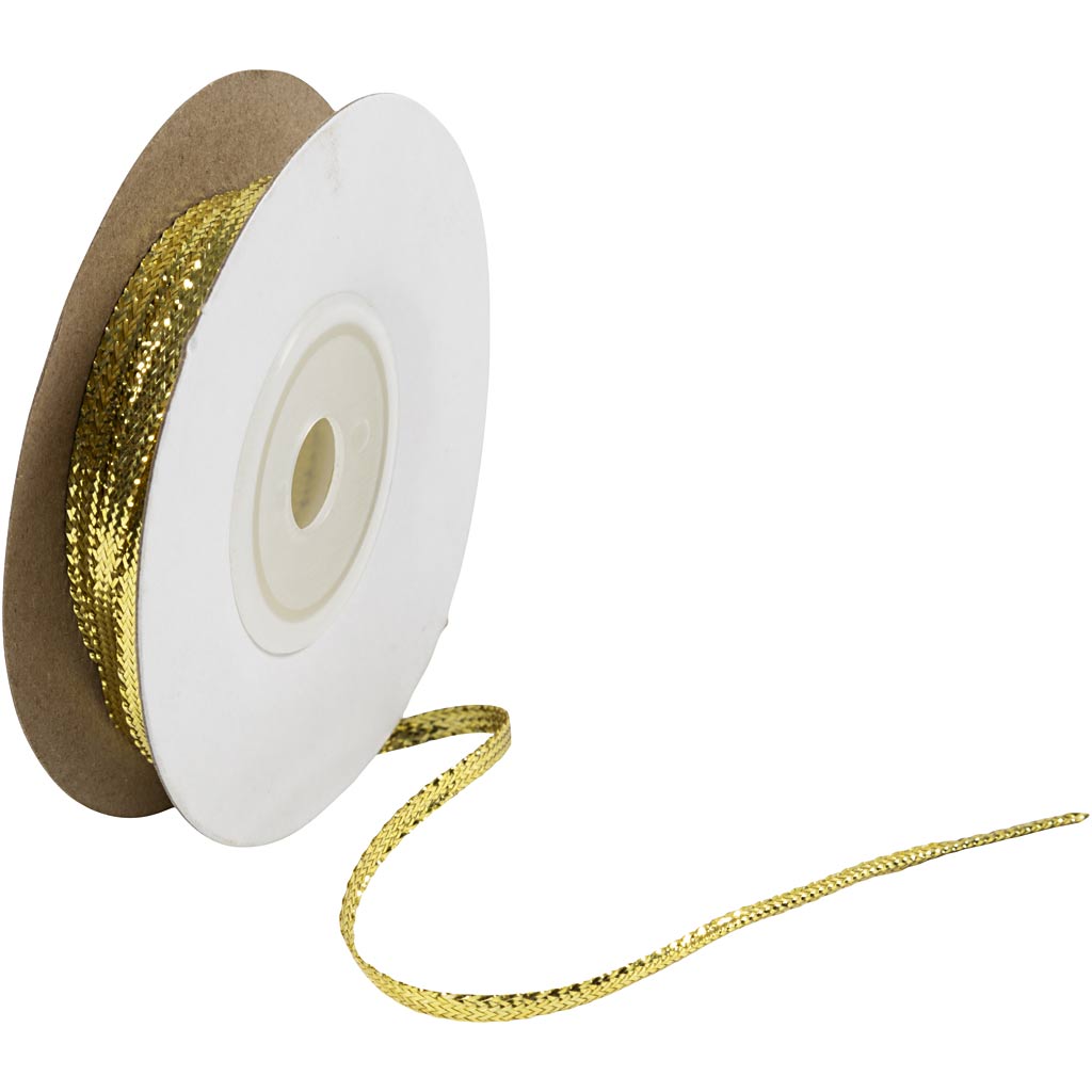 Metal ribbon / metallic tape, W: 3,5 mm, gold, 20 m/ 1 roll