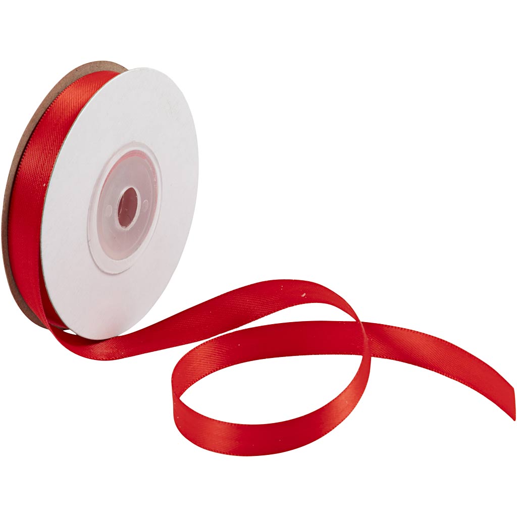 Satin Ribbon, W: 10 mm, red, 10 m/ 1 roll