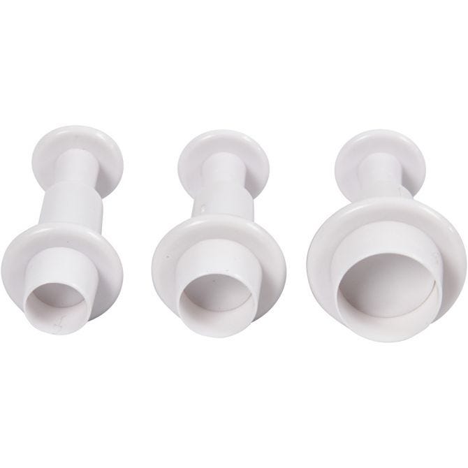 Ausstecher mit Stempelgriff, Kreis, D 1,1+1,3+1,7 cm, Weiß, 3 Stk/ 1 Pck [HOB-782876]