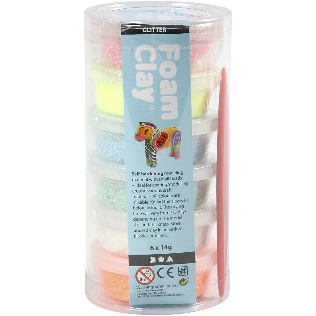 Foam Clay® , Glitter, Pastellfarben, 6x14 g/ 1 Pck [HOB-78812]