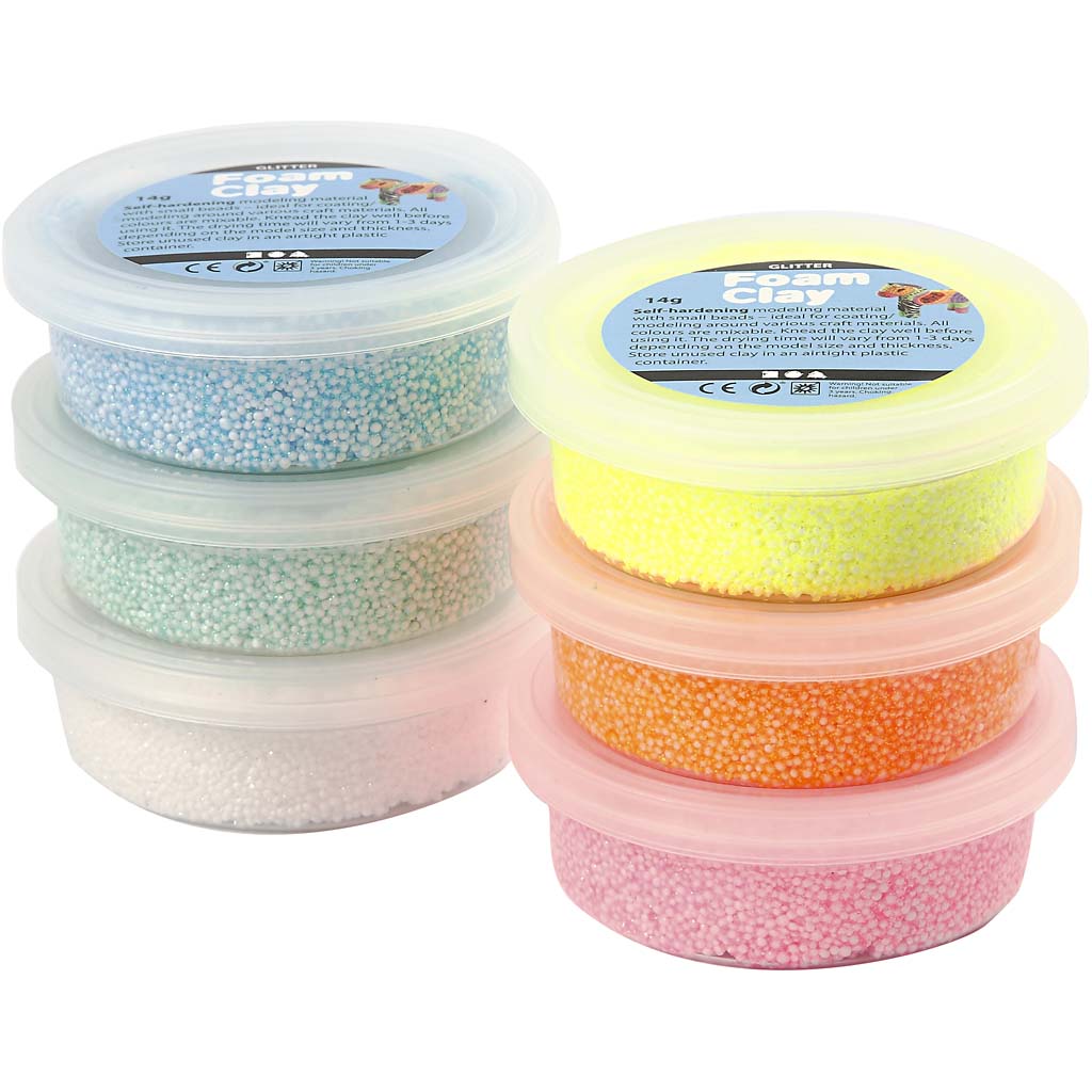 Foam Clay® , Glitter, Pastellfarben, 6x14 g/ 1 Pck [HOB-78812]